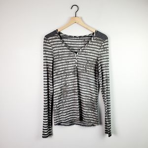 BKE Gray Striped Long Sleeve Top Medium